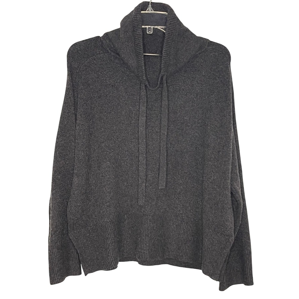 LOFT Women's Small Charcoal Gray Cowl Neck Drawstring Knit Sweater 760452